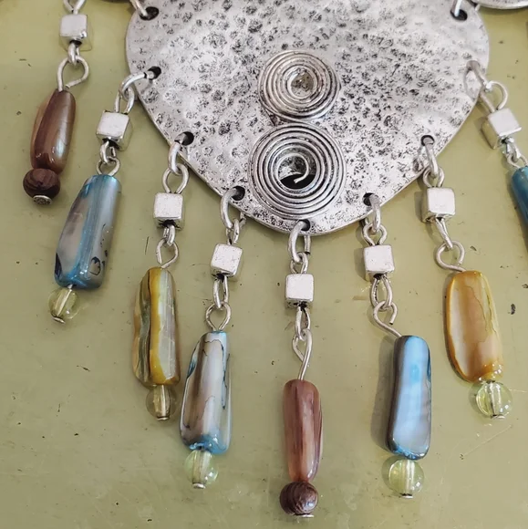 Artsy silver whimsical real natural shell silver dangle necklace statement uniqu - Picture 5 of 14